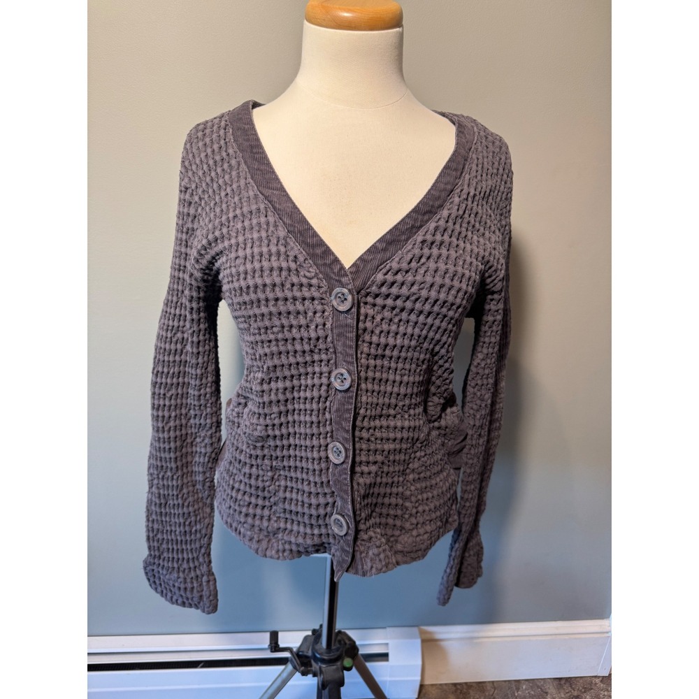 Mod-O-Doc Women's Waffle Knit Button Front‎ Cardigan  Gray Casual Elegance EUC